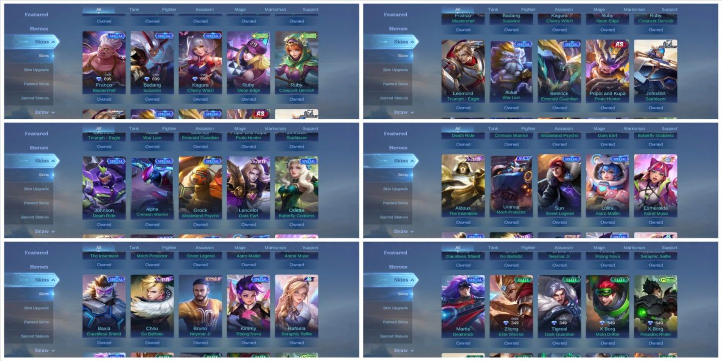 CONTA MLBB FA | 160 SKINS | VALE GAARA | GRANGER LIGHTBORN | 100 HERÓIS