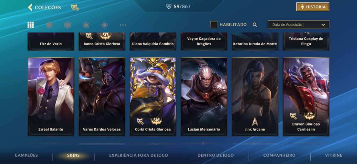 CONTA MESTRE - 53% WR / SKINS LENDÁRIAS E CAMPEOES(65 SKINS E 90 CAMPEOES)