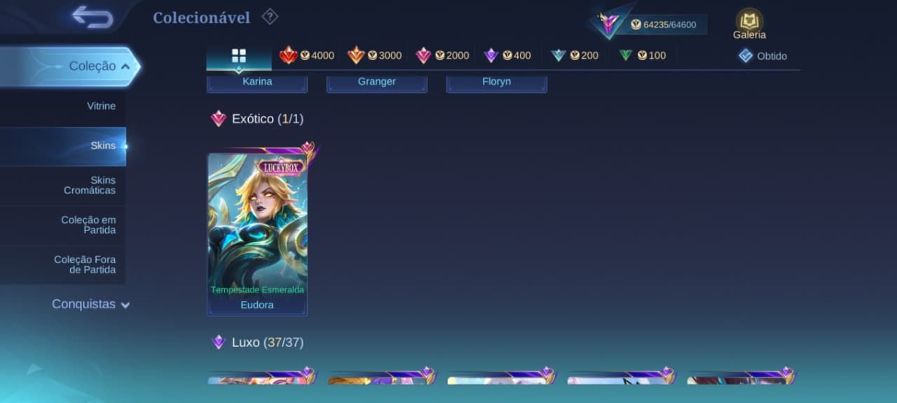 CONTA MLBB | GRANGER M7 PRIME | EUDORA LUCKYBOX | 7 ZODIAC | 253 SKINS.