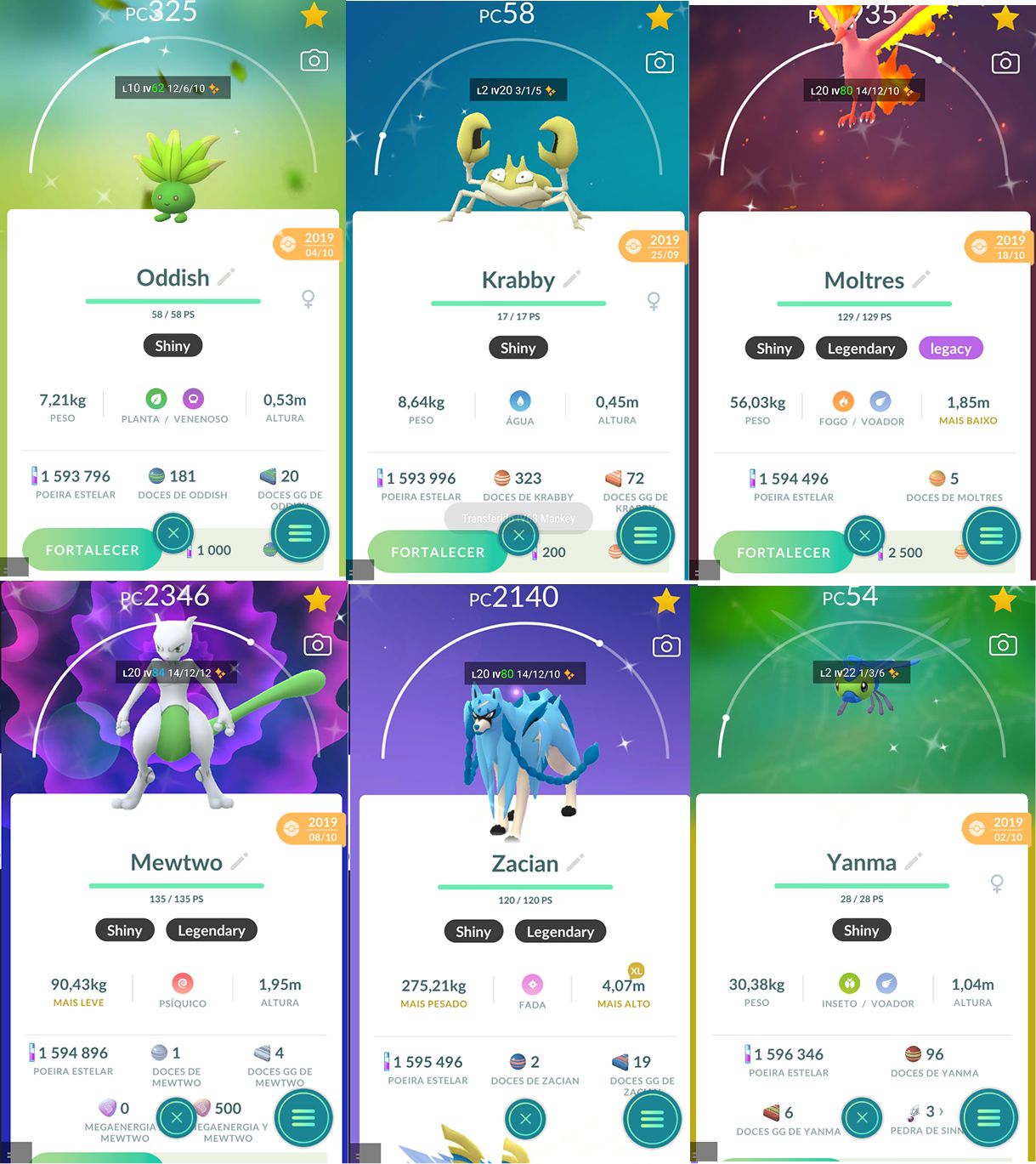 PGO Lvl 54 | 20M XP | 58 Poke Shynis | Mewtwo Shiny| 48 Lend.