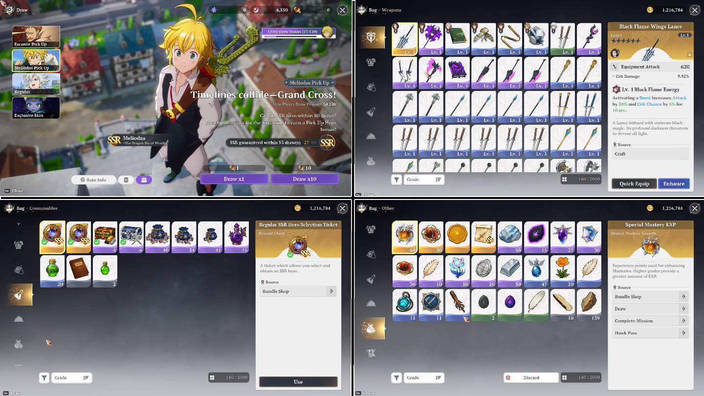ZS | NA East | Escolha seu SSR Limitado | Reroll | The Seven Deadly Sins Origins