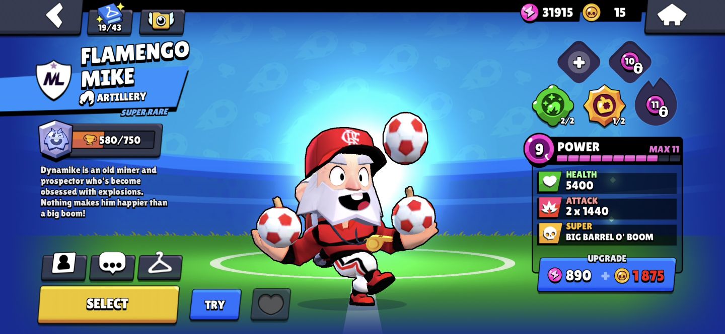 Conta Brawl Stars CONTA 2019 SKINS RARAS PRINCIPAL DYNAMIKE FLAMENGO NÃO VOLTA