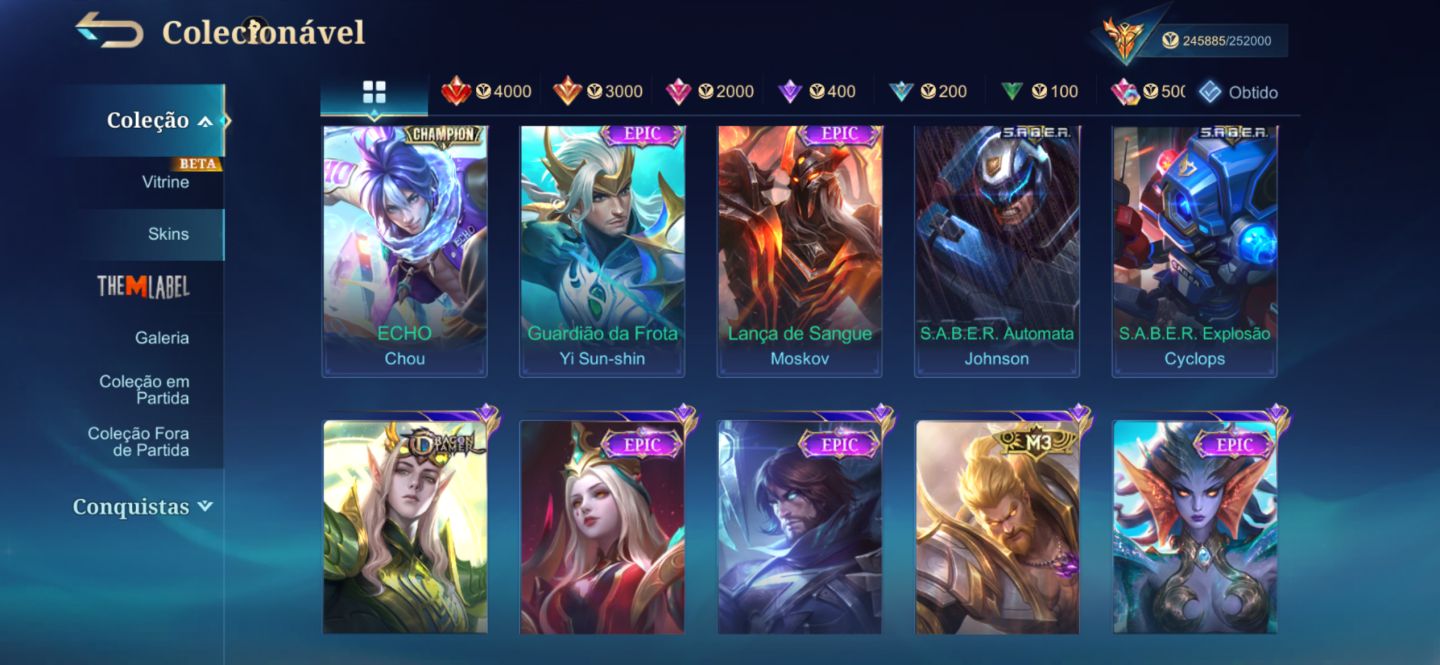 ML - MEGA 2 QUASE 1 - QUASE OUTRA LEGEND - MUITAS SKINS RARISSIMA