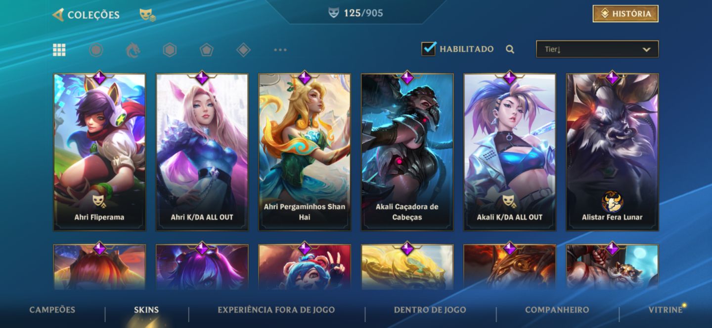 Conta Wild Rift com 125 skins e todas do passe ranked
