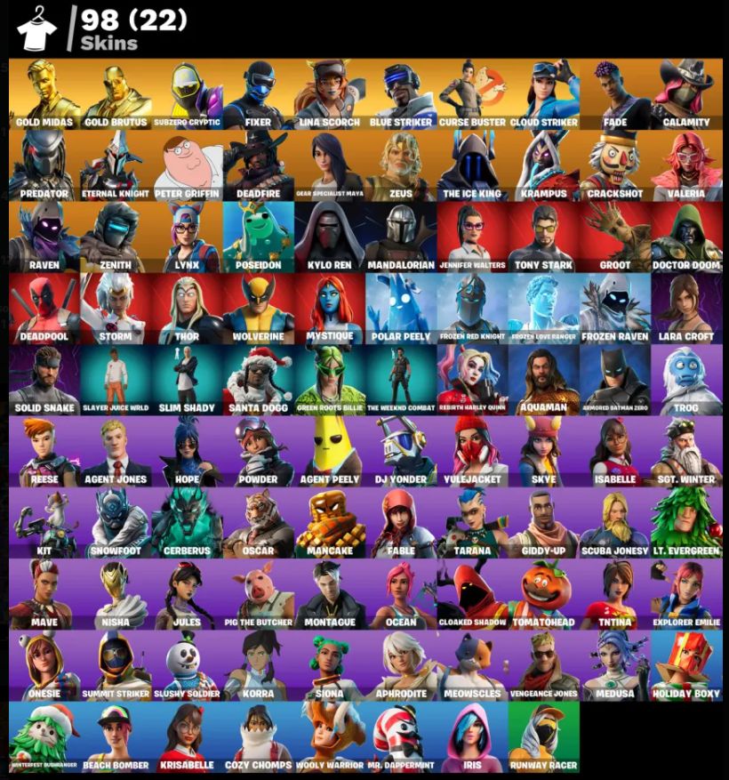 CONTA DE FORTINITE PRA IR RAPIDO COM 98 SKINS C/ BLUE STRIKER CALAMITY E MUITO++