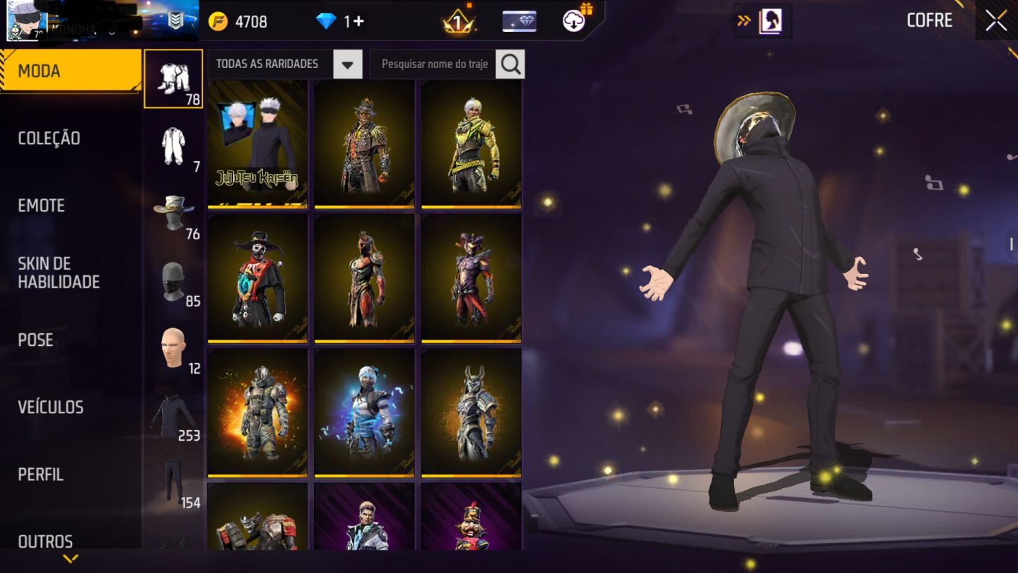CONTA FF LVL 70 | GEMADA | MESTRES ANTIGOS | FULL GOJO | 8 PASSES | +500 SKINS