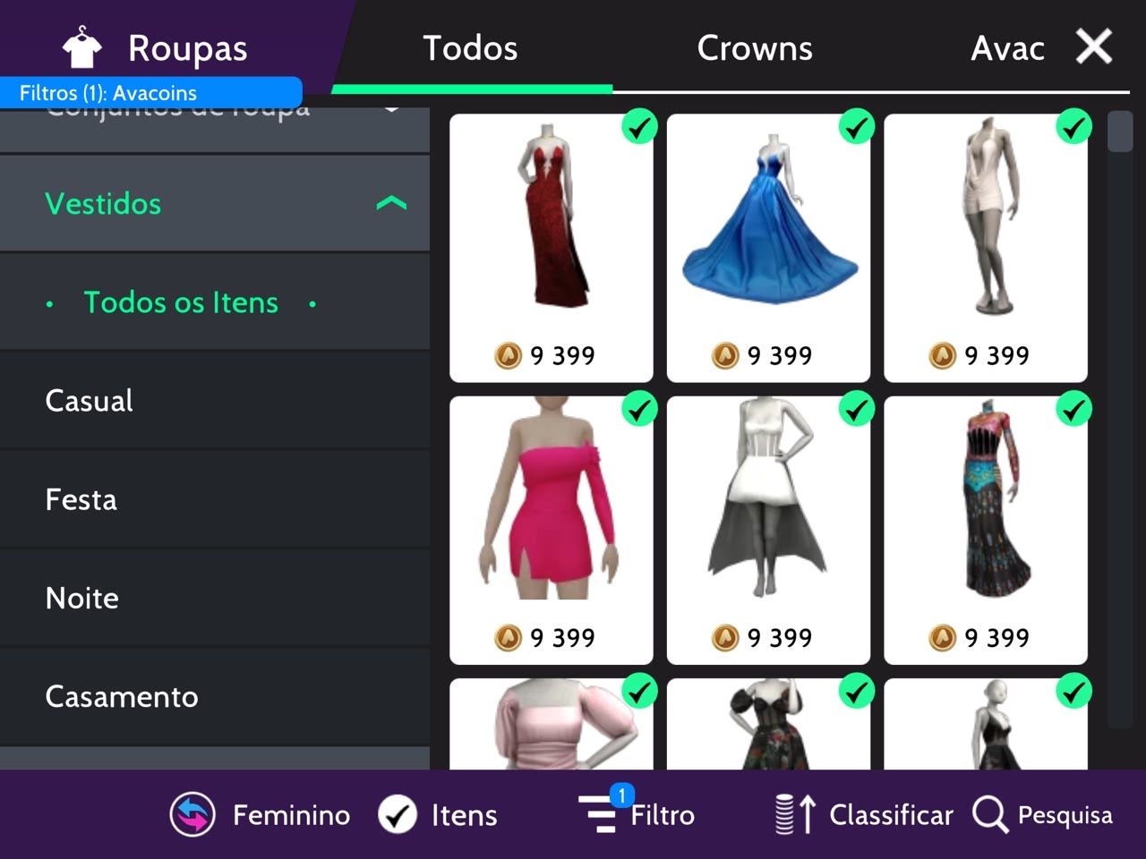 Conta avakin life lvl 43, 1490 roupas, 33k avacoins + asas e coroa
