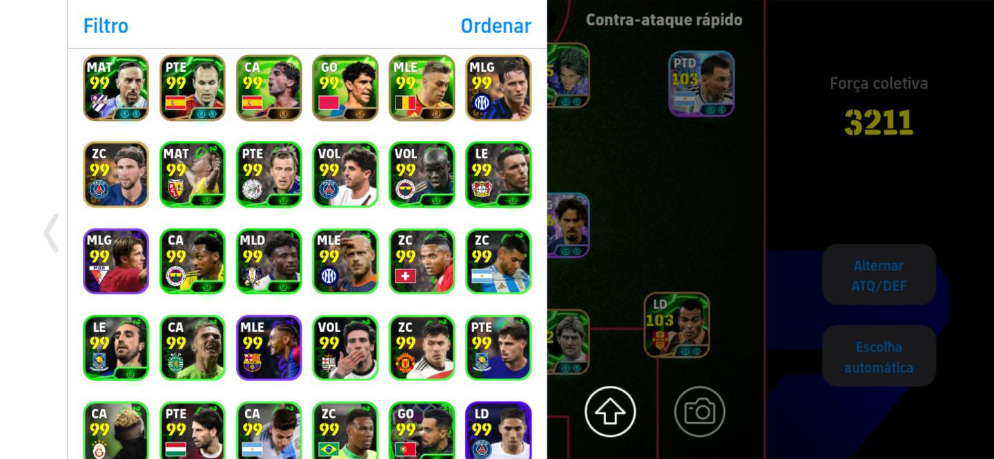 CONTA eFootball Mobile | Força 3211 | Elenco 105/106 | Muitas Cartas Especiais
