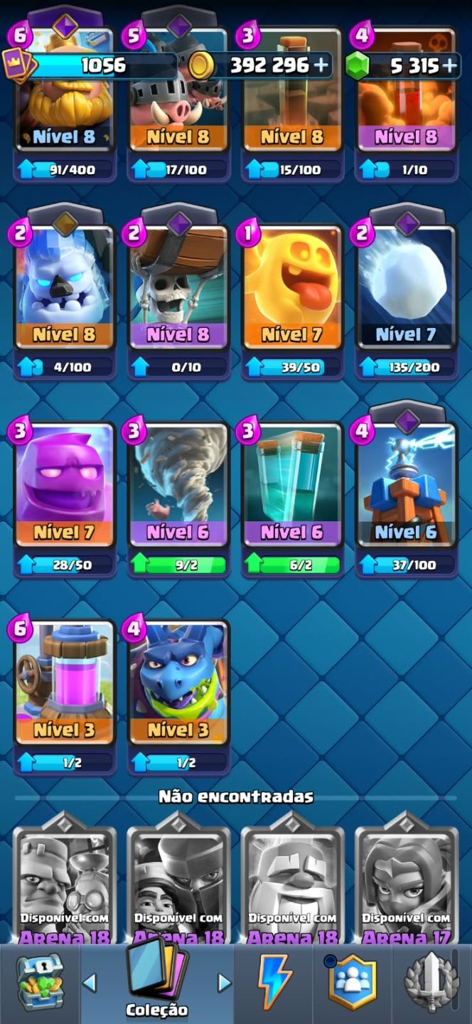 5.900 Troféus | 400k Ouro | 5.300 Gemas | 109/123 Cartas