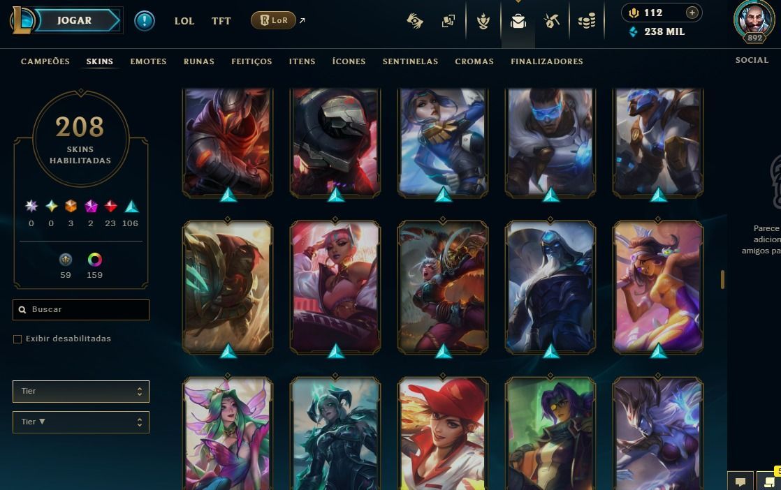 CONTA COM MUITAS SKINS ELO GOLD