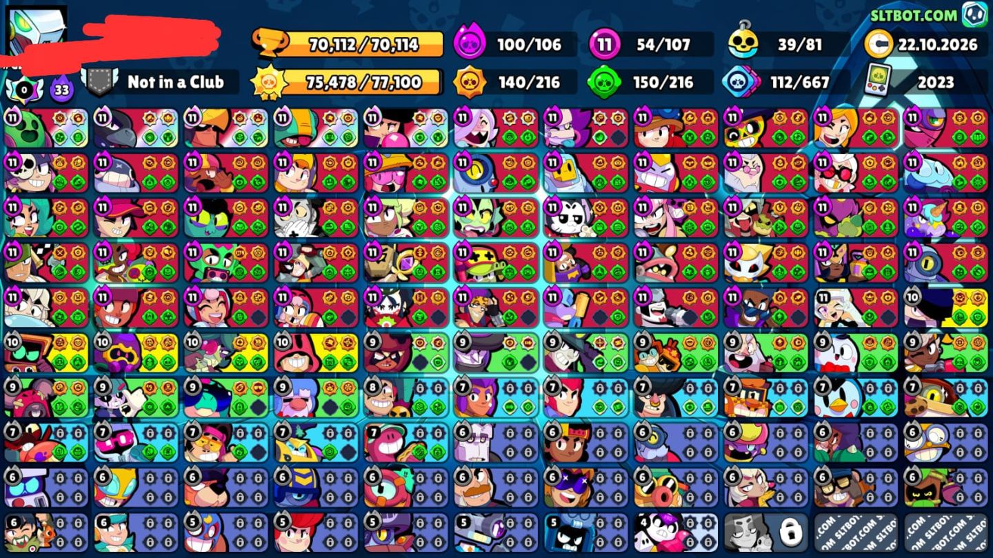 50% OFF!! CONTA BRAWL STARS 70K | BUZZILA E LEON PRO PASS! | 107/108 | 431 SKINS