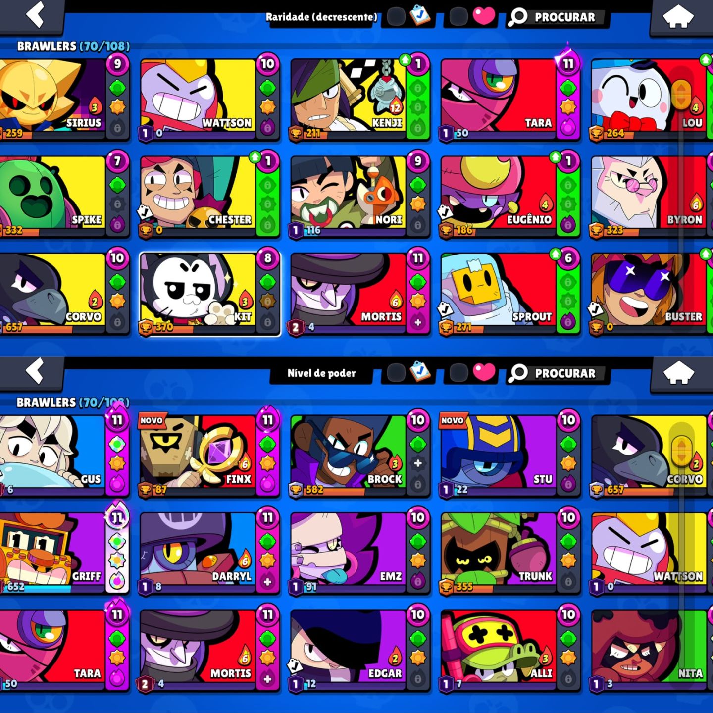 CONTA DE BRAWL STARS 36K DE TROFEUS | COM SIRIUS | 70 BRAWLERS