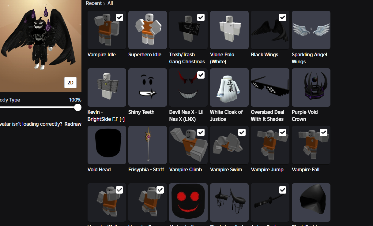 Conta de Roblox com varias skins na conta
