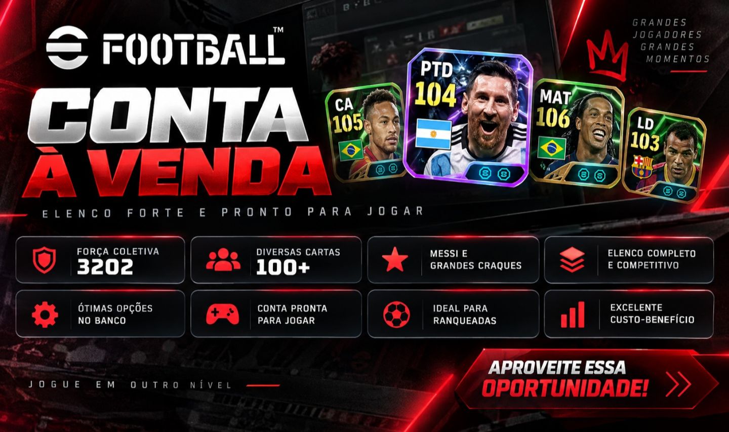 Conta eFootball 3202 | Elenco Forte | Messi + Cartas Especiais