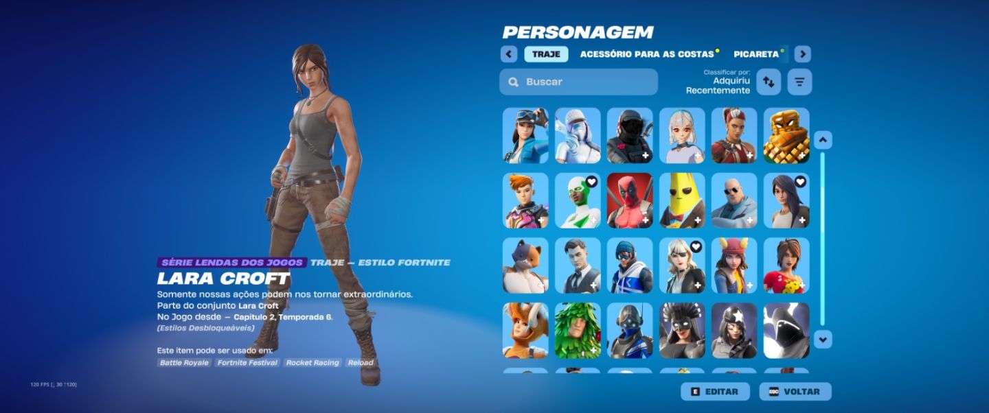 Conta Fortnite com Skins raras e alguns passes antigos. Machado leviatã e Lara.