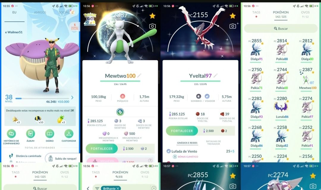 Pokémon Go LVL 38 | Mewtwo 100% shiny | Dialga e Palkia | Q184