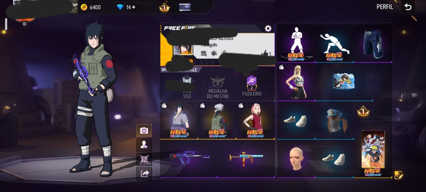 CONTA FF NIVEL 20 COM SASUKE, KAKASHI, SAKURA E GROZA DO SASUKE + BIO DE BATALHA