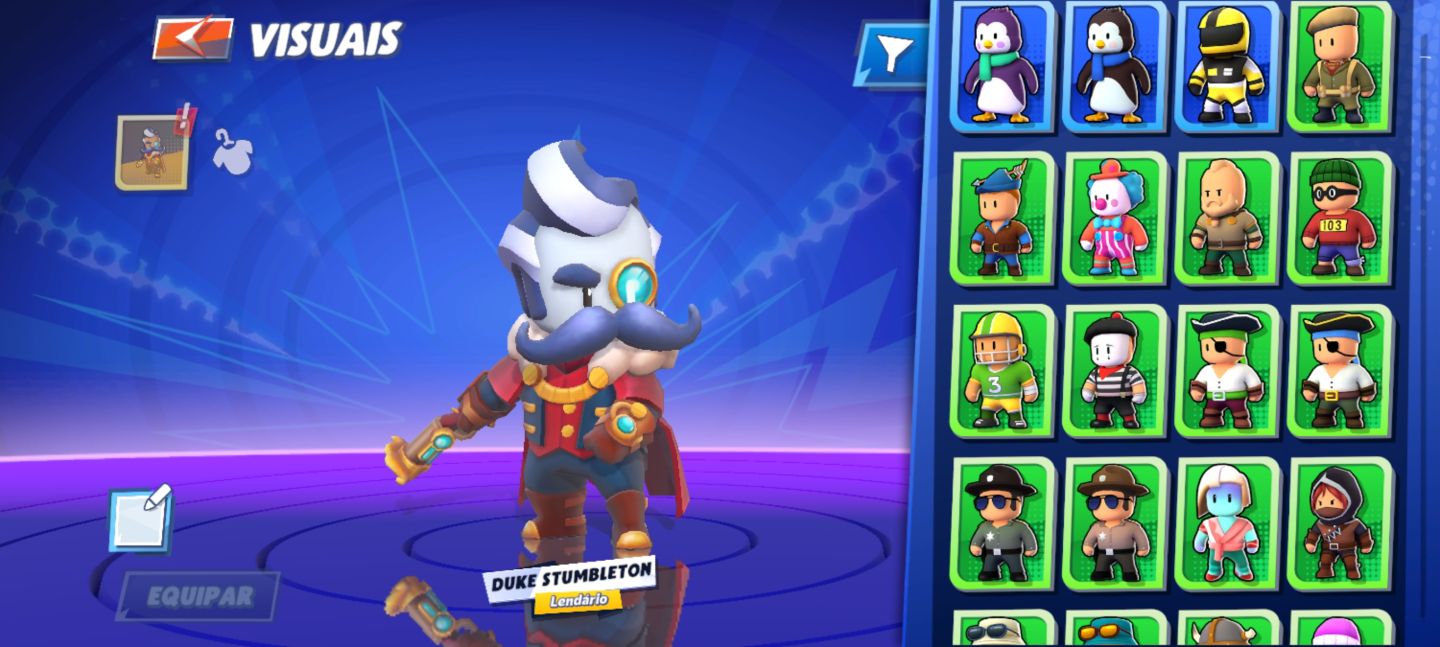 CONTA STUMBLE GUYS BEM EQUIPADA | DUKE STUMBLETON LENDÁRIO | MUITAS SKINS