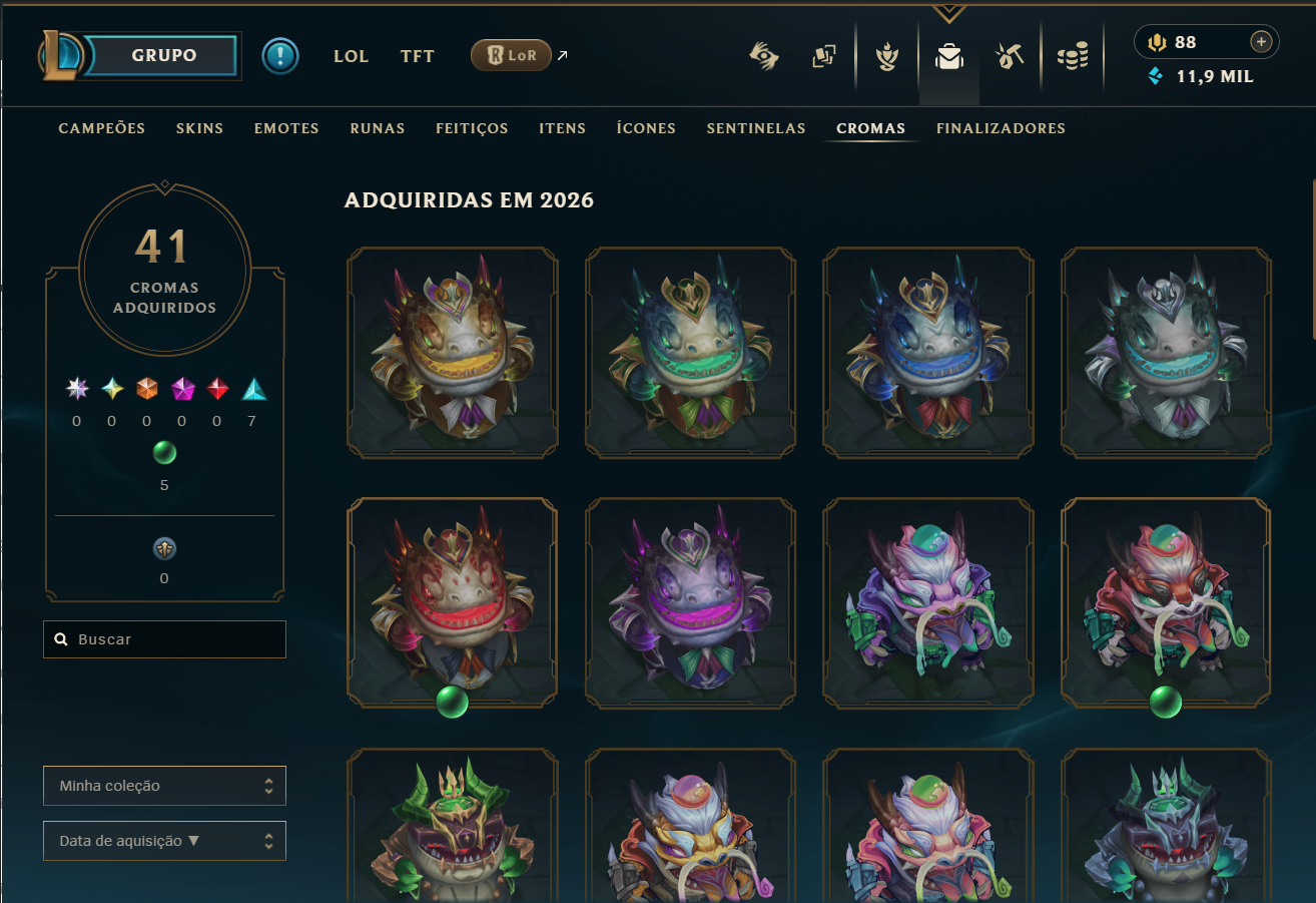 Conta Full Acesso LoL - 168 CH | 122 SKINS | HONRA 5 | TFT SKINS | 443K TK