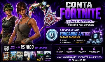 CONTA FORTNITE RARA + STW FUNDADOR + 234 SKINS + FULL ACESSO