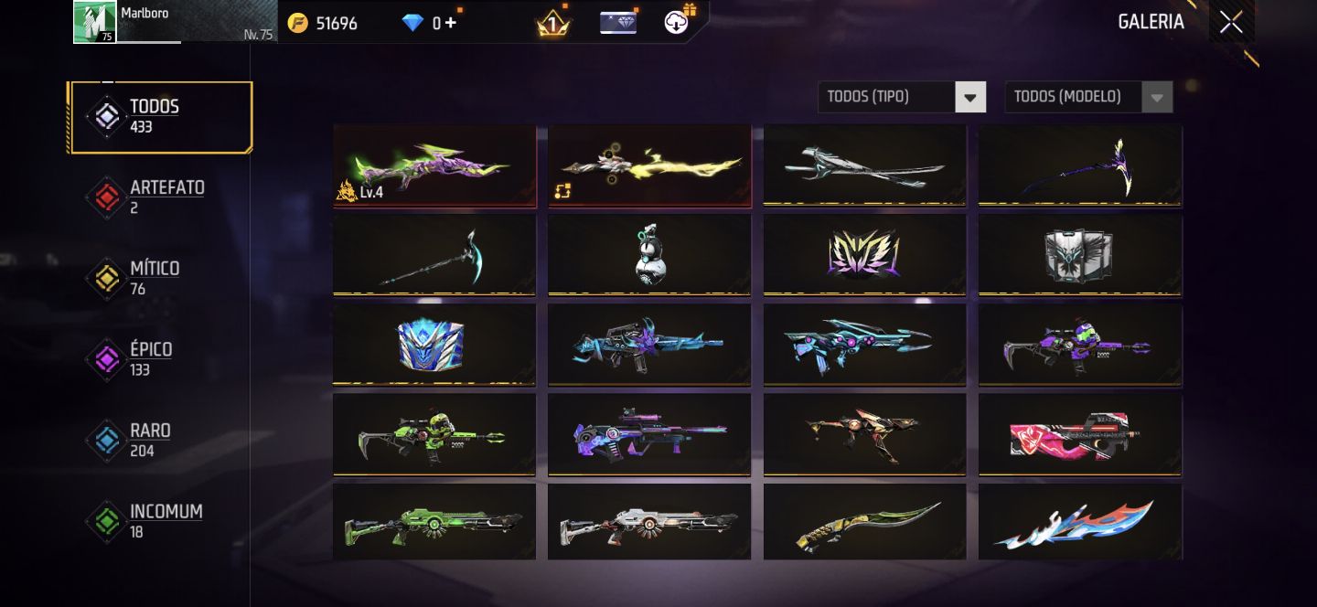 CONTA FREE FIRE LVL 75 ANTIGA