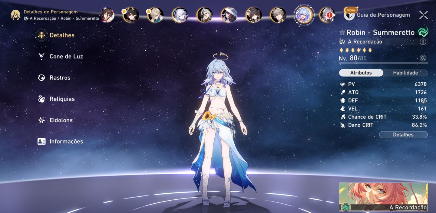 Conta Honkai Star Rail end game com Ashveil E6 Mortenax E2 e SW999 E1