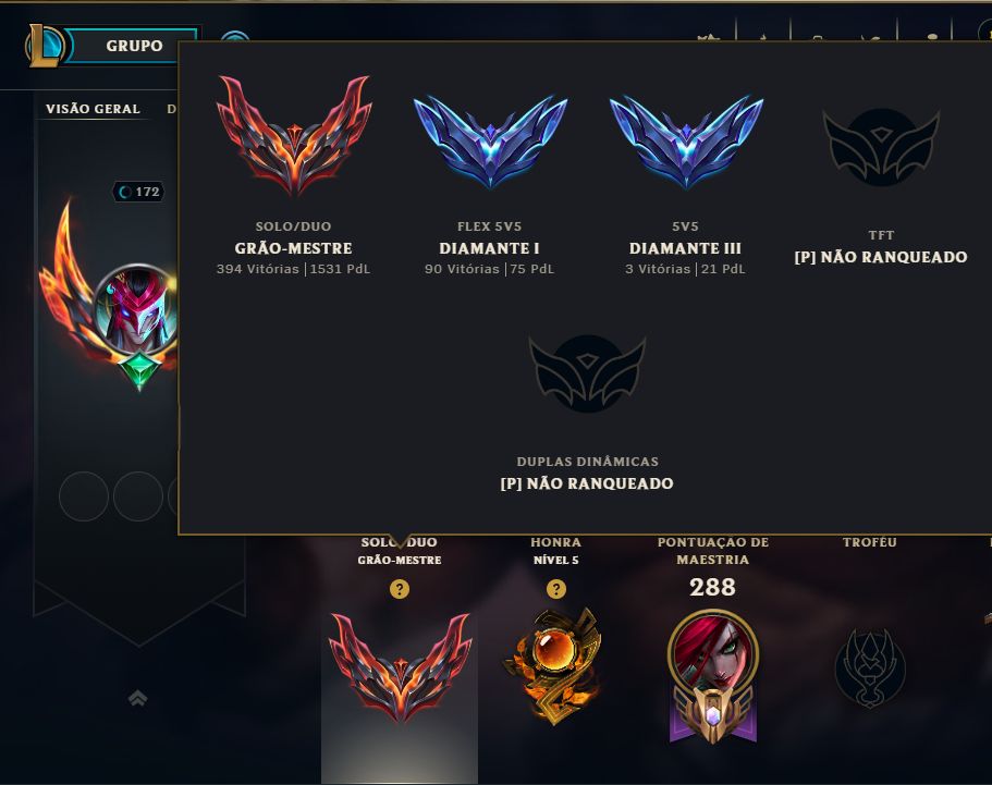 Conta grão mestre 1500 pontos ex grão mestre, level 170 com varias skins