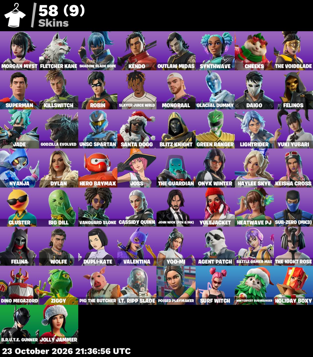 Conta de Fortnite com 58 Skins / Mongraal / Bruxa Surfista / Jogadora / 600VB