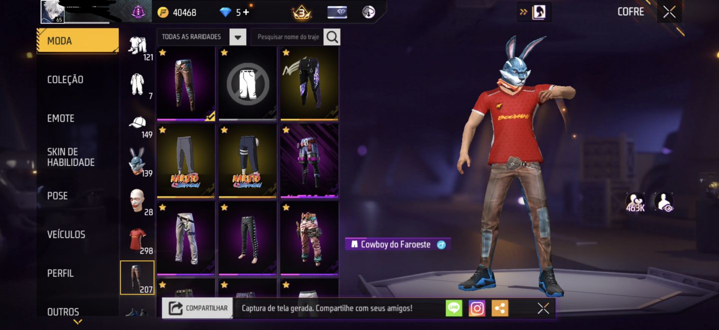 CONTA BRABA FREE FIRE, ANGELICAL ROXA + COELHÃO+MASCARA STEIKE E MUITO MAIS