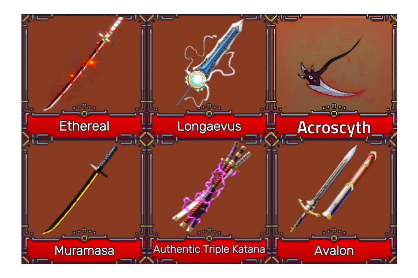 ESPADAS/ FRUTAS/ ACESSÓRIOS/MATERIAIS/ ITENS/ ITEM/ KING LEGACY