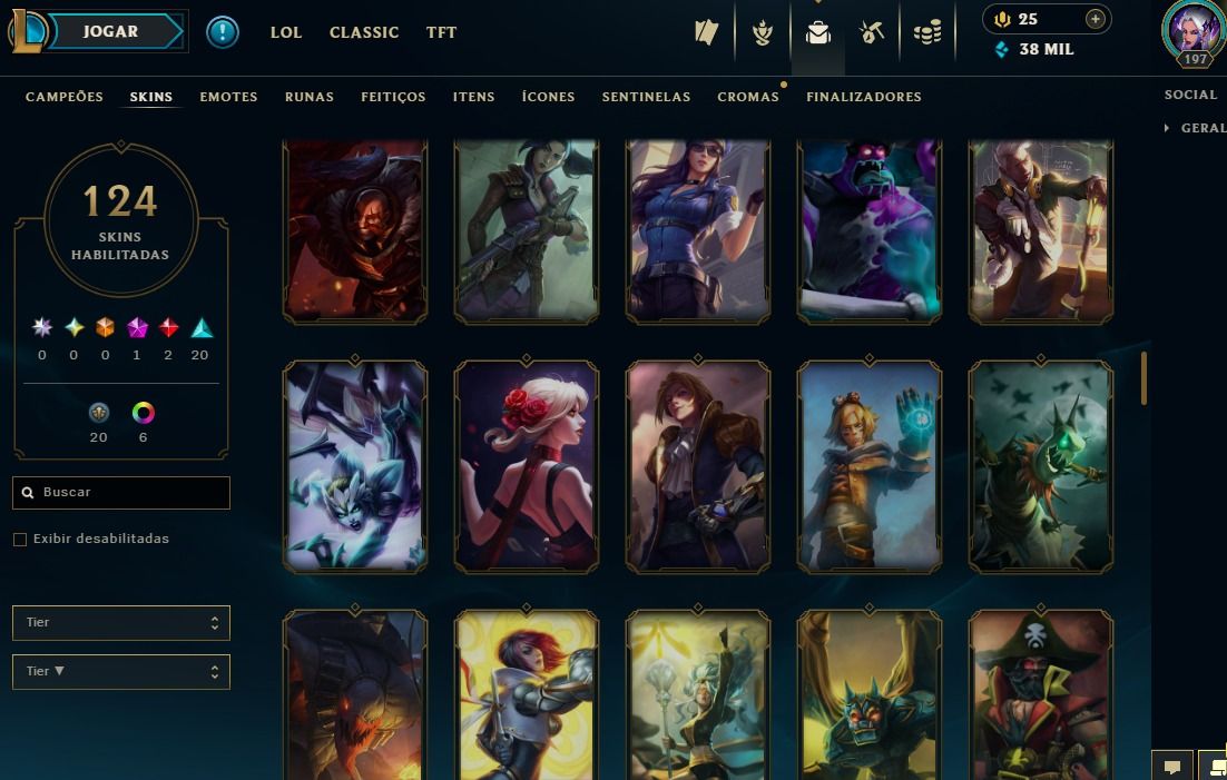 Full Acesso - 124 Skins - 140 Campeões - Level 197 - 38 Mil Essencia Azul