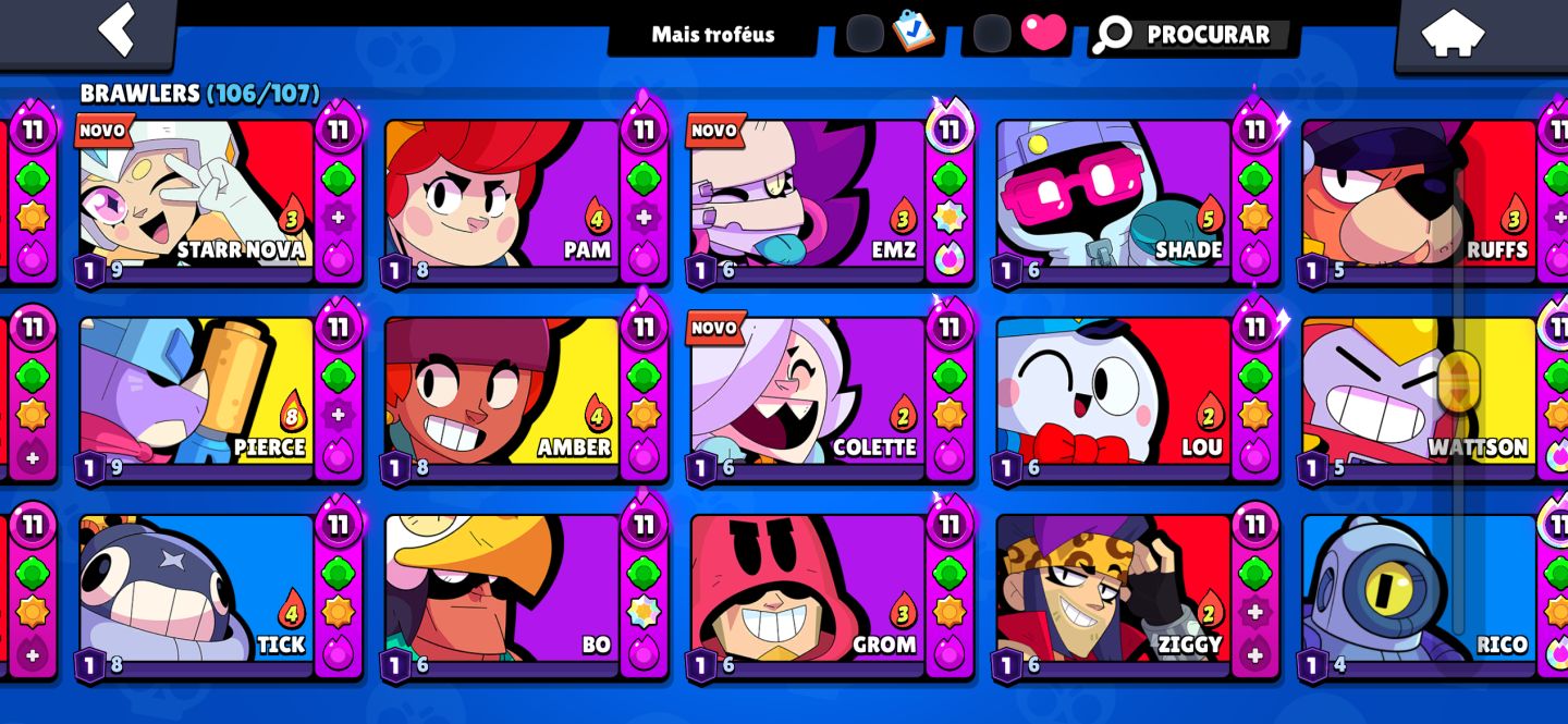 Conta antiga brawl stars| Skins raras| 93Ktroféus | 12 brawl pas plus| 106 brwl