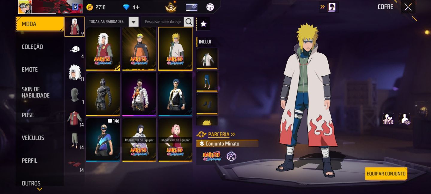 CONTA FREE FIRE + COLEÇÃO NARUTO