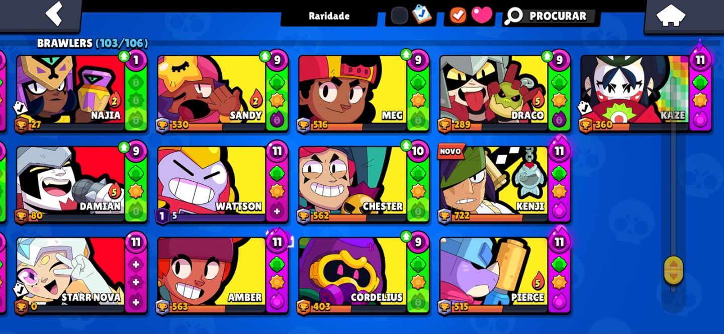 CONTA BRAWSTARS 103 BRAWLERS, 56K DE TROFÉU, 300+ GEMAS, ANTIGA COM SKINS RARAS