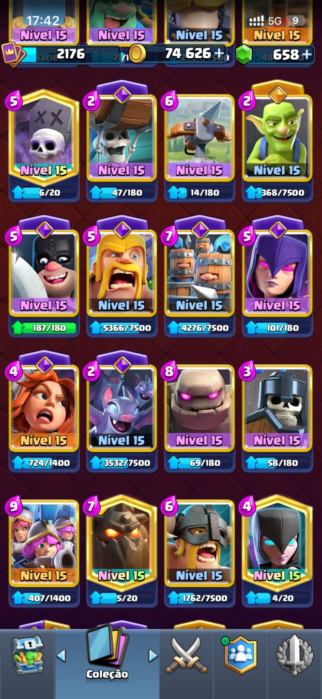 Conta de Clash Royale semi full, todas evo, 8 herois + 200 frag, 14mil trofeus