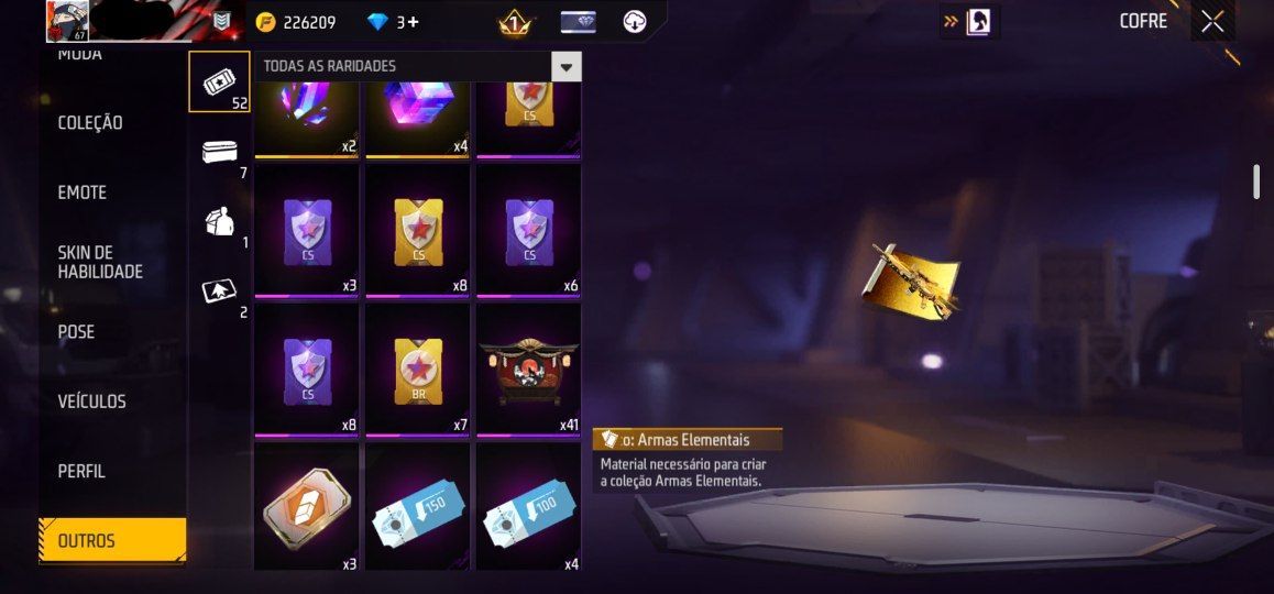 Conta prime 6 Gemada mais de 500 peitorais 6 armas evo e + de 25 passes parceria