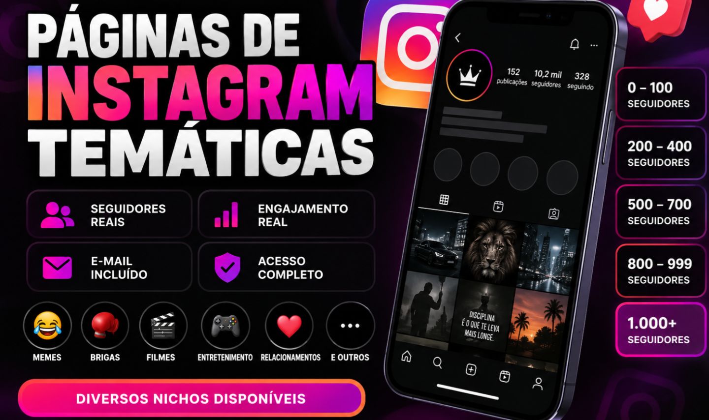 Página Instagram Temática + Seguidores Reais + Email Original