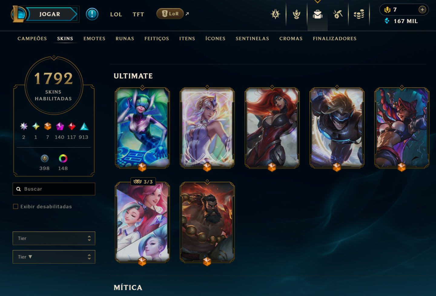 Conta lol PAX Twisted Fate + 1792 Skin e skins Raras