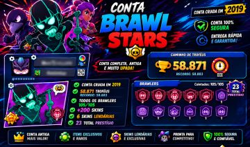 Conta Brawl Stars 2019 | 58K Troféus | Todos os Brawlers |+200 Skins.Negociável
