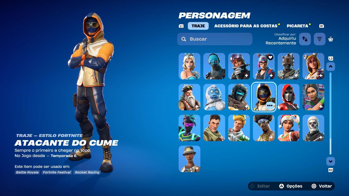 Conta de Fortnite antiga com 169 skins desde a temporada 3
