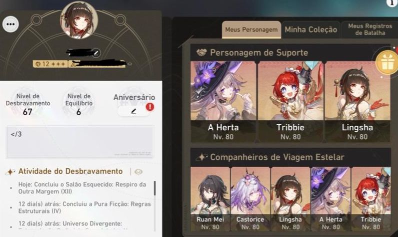 Conta Honkai Star Rail ( End Game ); Herta E2S1 + Tribbe E1S0 +Castorice E0S1 E+