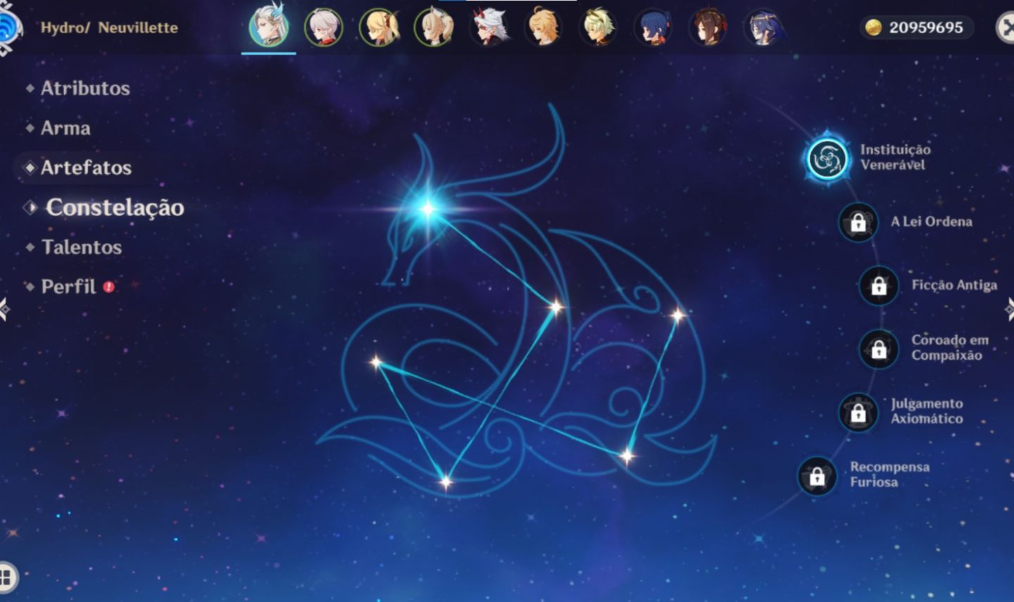 Conta com neuvillette c1, kazuha, chiori, itto, diluc, jean e qiqi