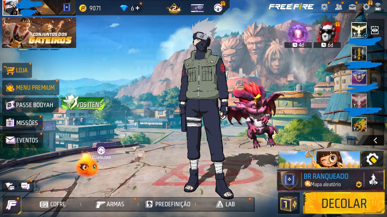 CONTA FREE FIRE PLATINA SKIN KAKASHI E SAKURA