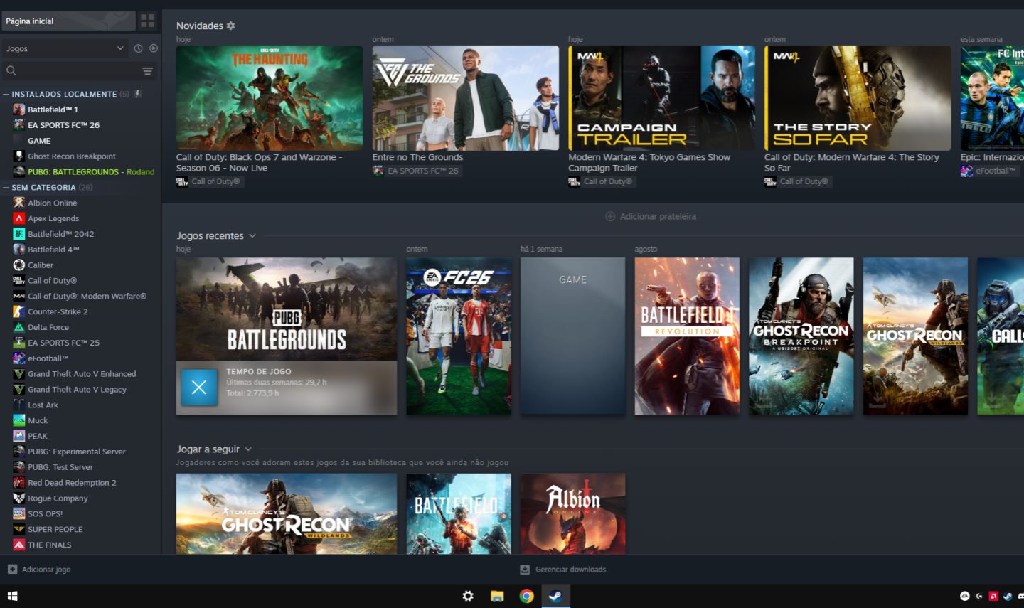 Conta STEAM - PUBG (5 PROG. + COMP.) - RED DEAD 2 - COD MW - BF 1, 4, 2042 e ETC