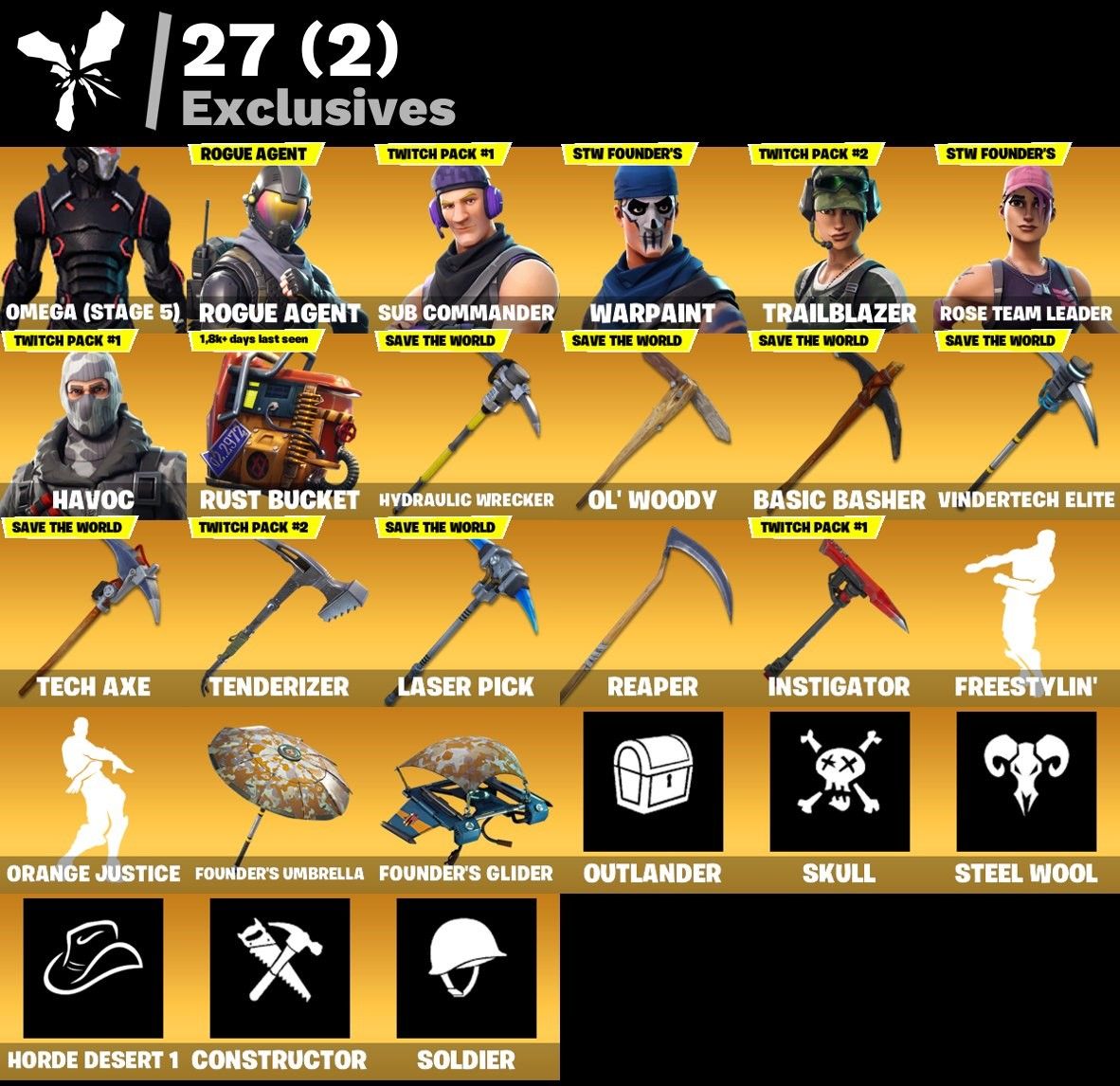 CONTA FORTNITE 41 SKINS COM SALVE O MUNDO FUNDADOR RAIO 75