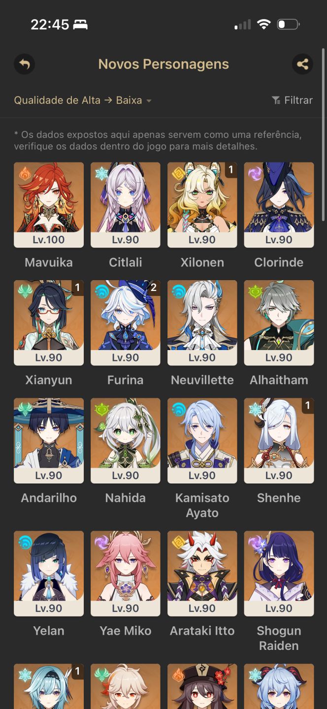 CONTA GENSHIN FURINA C2, MAVUIKAR1, XILONENC1R1, 31 T5 (VALOR NEGOCIÁVEL