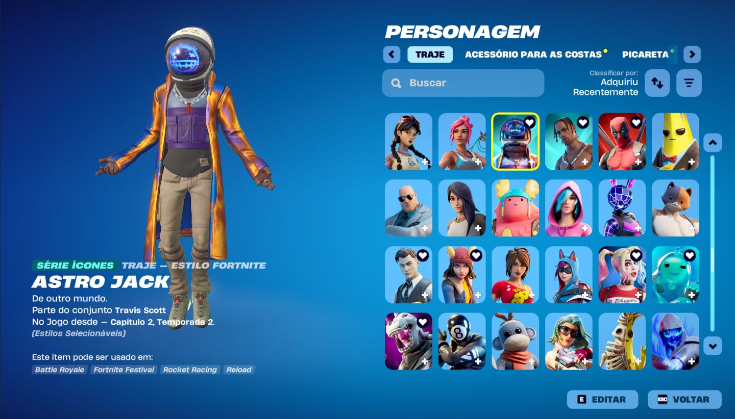 Conta Fortnite skins lendárias (Travis Scott, Kratos, Midas e outras)