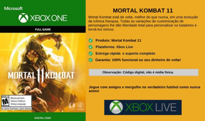 Mortal Kombat 11 CÓDIGO 25 DÍGITOS (XBOX ONE / SERIES X|S)