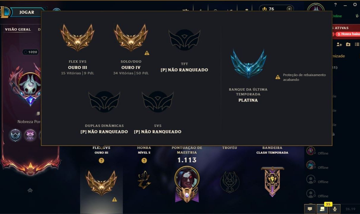 CONTA LOL + VALORANT FULL ACESS LVL 1020 COM 333 SKINS(LoL) E 3 SKINS(Valorant)