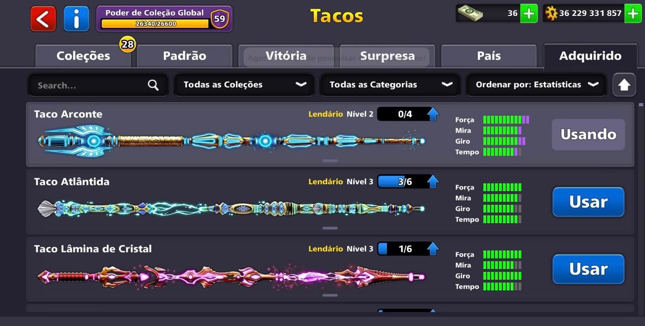 CONTA 8 BALL POOL 36 BILHÕES DE FICHA